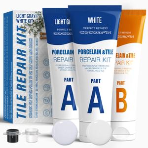 Tile Repair Kit - (Light Gray/White Kit) Ceramic Floor Tile Repair Kit - Super Strong Porcelain Tile Filler - Fix Cracks, Chips, Holes Fast. for Porcelain, Ceramic, Acrylic, Fiberglass, Enamel.