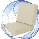 Favoyard Outdoor Deep Seat Cushion Set, 24 x 24 Inch Rainproof & 3-Year Fade Resistant Patio Furniture Cushions, Removable Seat Bottom & Back Cushion Covers with Ties for Chair, Sofa, Couch, Beige