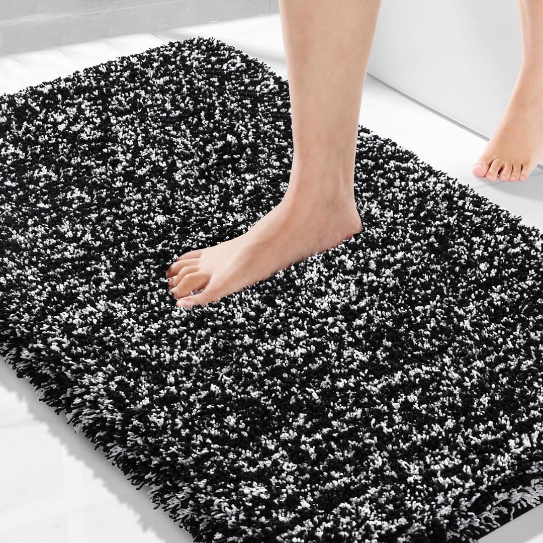 Yimobra Black and White Bathroom Rugs Non Slip Washable 36x24, Ultra Soft and Water Absorbent Bath Mats, Plush Fluffy Shower Mat Outside, Luxury Microfiber Thick Matts for Bathroom Floor/Tub