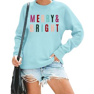 Merry and Bright Sweatshirt - Colorful Letters Christmas Sweater, Womens Holiday Sweatshirts 2XL