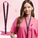 Ctosree 20 Pcs Breast Cancer Awareness Lanyards Silicone Keychains Pink Ribbon Wrist Neck Lanyard for Men Women Wristlet Strap Breast Cancer Survivor Inspirational Gift for Women