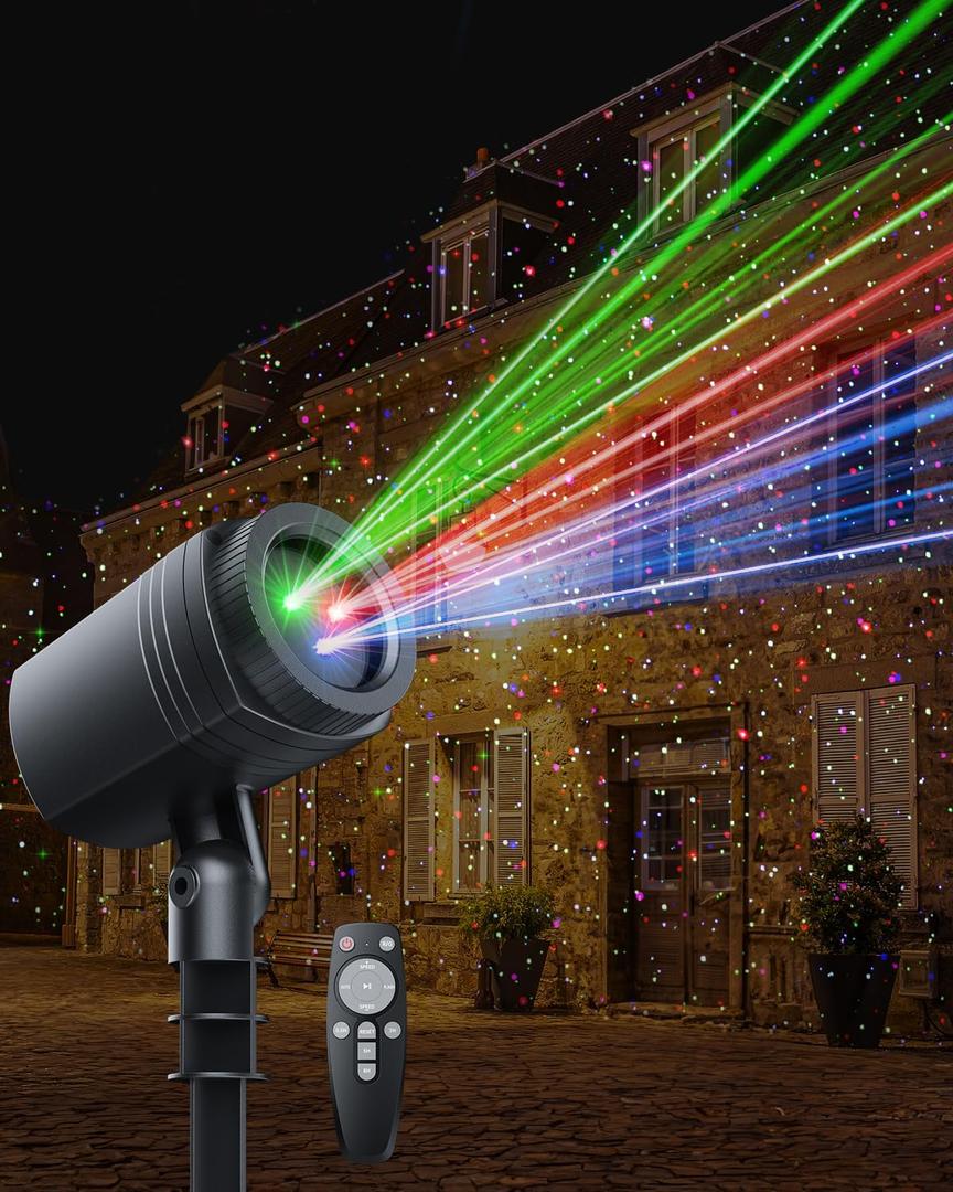 Christmas Laser Lights Outdoor, RGB (Red, Green, Blue) Light Projector with RF Remote and Timer for Parties & Wedding, Brighter Projection Lights for Christmas, Holidays and Garden Decor