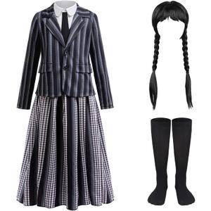 Black Costume Dress for Girls Cosplay Outfits Kids Halloween Party Dress with Accessories Family Party Dress (5-6 Years)