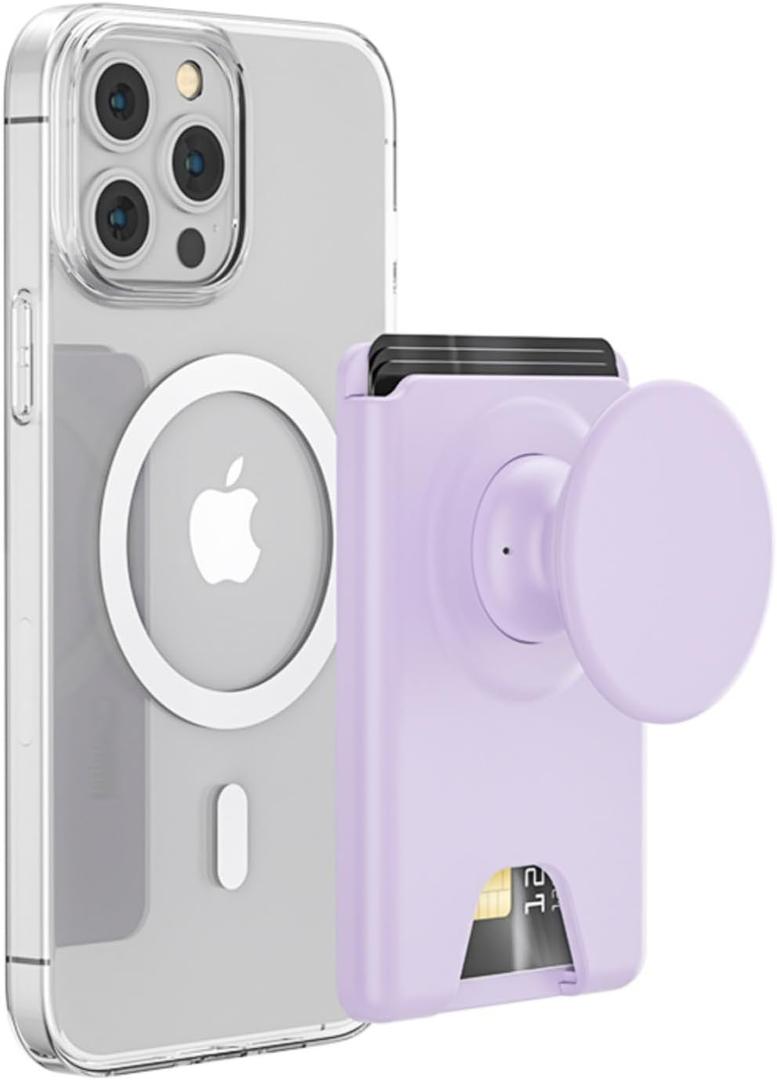 AUROX for MagSafe Wallet Stand, Magnetic Wallet Stand, for Magsafe Phone Grip Card Holder, Magnetic Card Wallet Holder with Collapsible Grip, for iPhone 17 16 15 14 13 12 Series, Fit 3 Cards, Purple