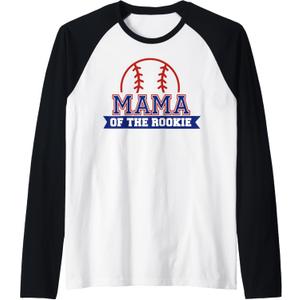 Mama of Rookie 1st Birthday Baseball Theme Matching Party Raglan Baseball Tee, Size Large