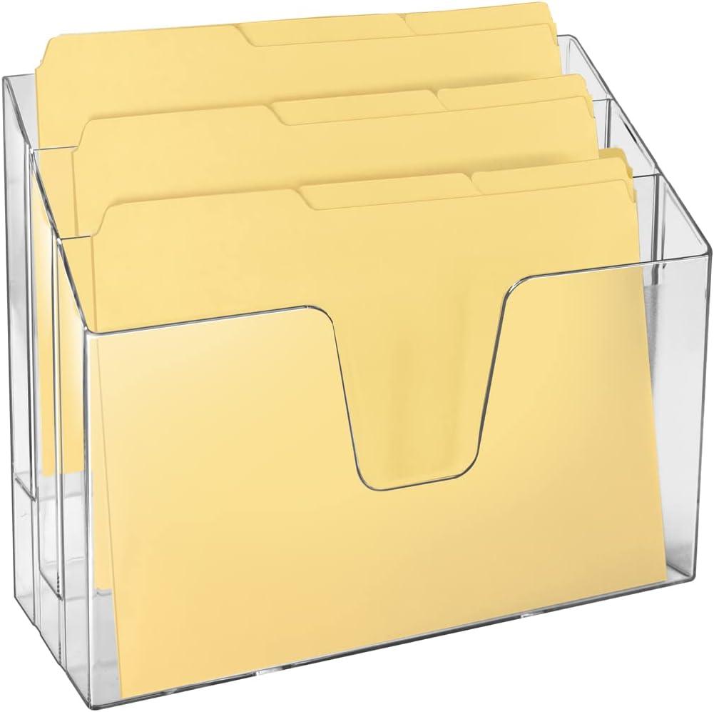 Acrimet Horizontal Triple File Folder Holder Organizer (Manila Folders Letter Size Included) (Clear Crystal Color)
