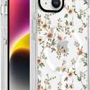 Magnetic Phone Case for iPhone 14/iPhone 13,Compatible with MagSafe,Clear with Floral Pattern Phone Cover for Girls Women,Slim Fit TPU Shockproof Cell Phone Case