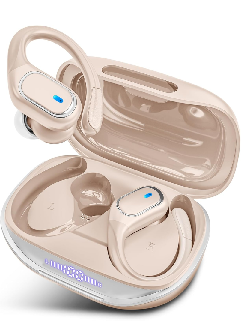 Wireless Earbuds Bluetooth Headphones 80Hrs Playtime Ear Buds IPX7 Waterproof Sports Earphones Wireless Charging Case Over-Ear Earhooks Headest Khaki