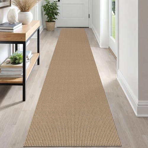 IOHOUZE Washable Runner Rug 2x12 Non Slip Rubber Backed Extra Long Hallway Runner Entryway Runner Indoor, Kitchen Rugs Woven Cotton Floor Carpet for Hall Stair, Orange/Tan/Brown