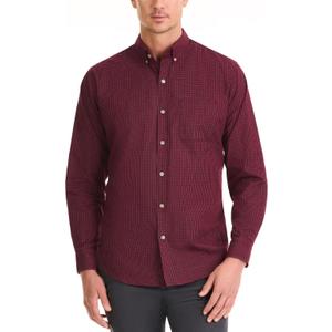 Van Heusen Mens Classic Fit Stain Shield Never Tuck Stretch Solid Button Down ShirtButton Down Shirt (Large, Port Red)