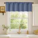 Denim Valances for Windows 1 Piece, Soft Solid Thermal Insulated Blackout Small Kitchen Window Curtains for Bathroom Basement Cafe, Rod Pocket, Denim, 60" Wx14 L