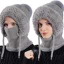 3 in 1 Beanie Hat for Women, 2026 New Winter Balaclava Fall Winter Warm Knitted Hat Knitted Ski Scarf Mask (Gray)