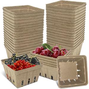 30 Pcs Natural Pulp Fiber Berry Basket, Molded Berry Basket Produce Vented Container for Strawberry Blueberry Raspberry and Vegetable Small Farmer Market Grocery Stores, Backyard Party 4.3x4.3x2.8inch