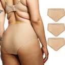 LEAKPROOF2.0 Seamless Mid Rise Brief Period Underwear for Women | Period Panties Holds 6 Tampons | Leak Proof Incontinence Underwear (S/M, 3-Beige)