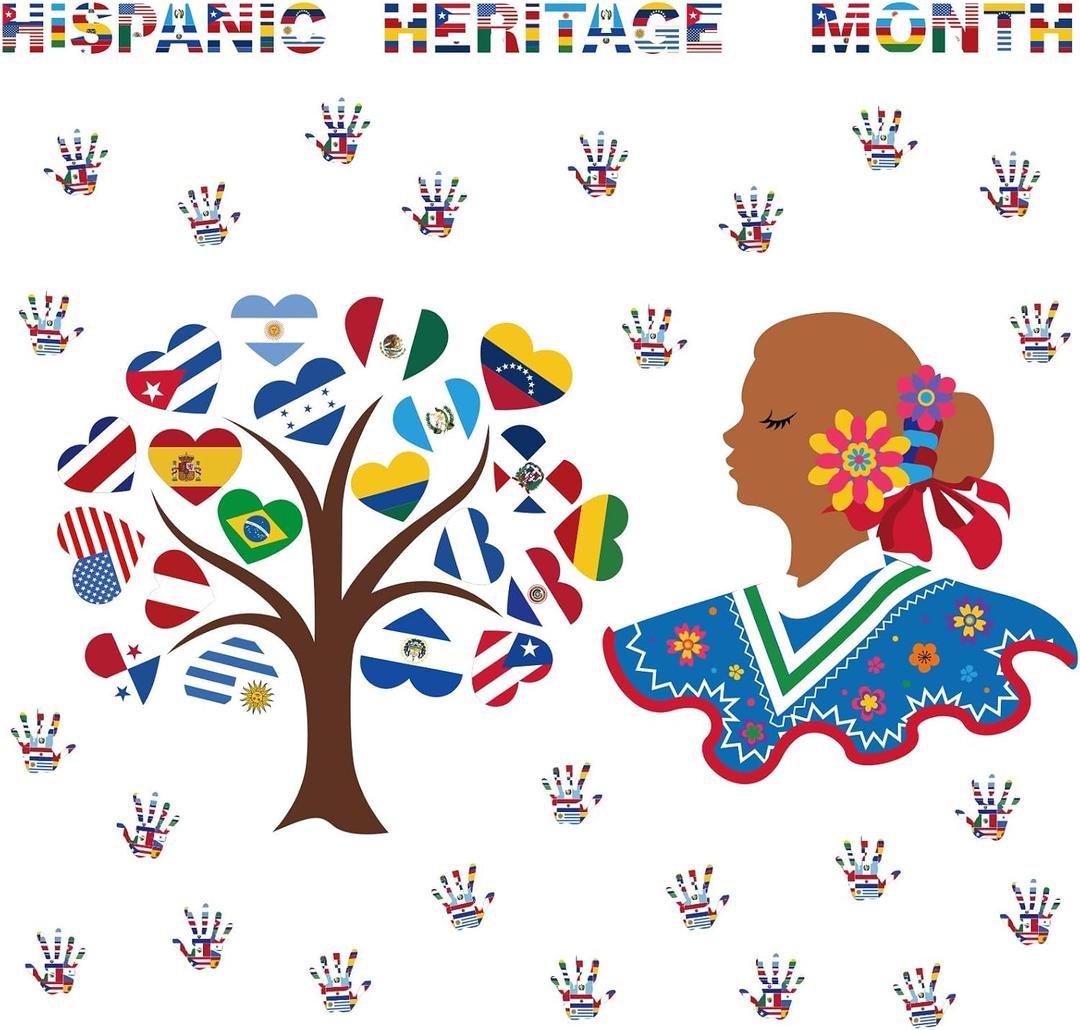 Outus 57 Pieces Hispanic Heritage Month Classroom Bulletin Board Decor Set Spanish English Hispanic Heritage Month Cutouts with Glue Point for Wall Bulletin Board School Classroom Home Decorations
