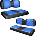 NOKINS 4PCS Golf Cart Diamond Seat Covers Kit,Front and Rear Seat Covers Fits for EZGO/Club Car/Yamaha Original Regular Seat Cushion, No Stapler (Blue and Black) For YAMAHA Drive/Drive2 Front and Rear