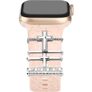 Metal Watch Band Charms 5 pcs Decorative Rings Loops Compatible with Apple Watch Bands Jewelry Sliding Accessories Charm for iWatch Series 10 9 8 7 6 5 4 3 2 1 (Cross-Silver)