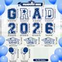 Graduation Yard Decor 13 PCS Large Navy Blue Silver Graduation Yard Sign with Stakes 2026 Congrats Grad Class of 2026 Yard Lawn Sign for College High School 2026 Graduation Parties Decorations Supplies