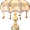 Vintage Table Lamp Stylish European Style Fabric Desk Lamps with Embroidered Shade Beautiful Flower Decorative Bedside Lamp Nightstand Lamps for Bedroom Living Room Home Office