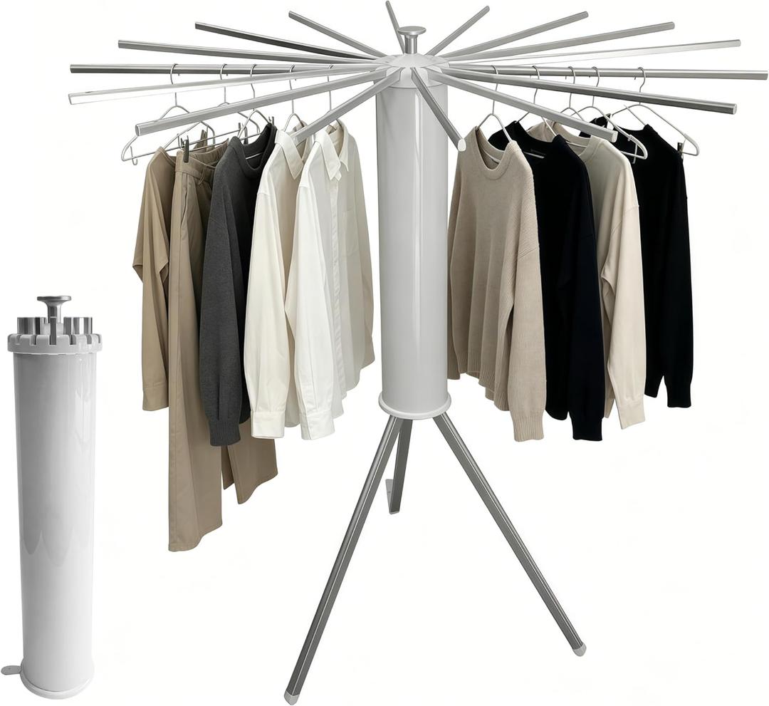 Clothes Drying Rack Foldable, Rotary Tripod Laundry Drying Rack,16 Aluminum Poles,Rotatable Portable Floor Standing Clothes Airer,Laundry Drying Rack Floor Standing, space aluminum