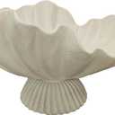 16" Large Decorative Bowl decor, Modern Home Decoration Scallop Bowl,Fashion Key Bowl for Entrance Table, Decorative Fruit Bowl for Kitchen Counter, Ruffle Decor, With Base, Light Gray