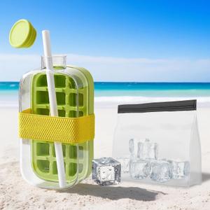 Ice Tray, Zero-Contact Water Injection and Pressing ice Tray, Home DIY ice Cube Mold, Creative Kettle, Handy Cup, Large Capacity ice Storage, Easy demoulding Green