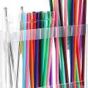 Acrylic Straw Holder with Double Sided Adhesive Tape Reusable Tumbler Straw Organizer Storage Container for Counter Cabinet Cupboard Kitchen(Transparent,Large)