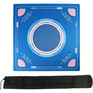 Mahjong Mat with Carry Bag, 31.5x31.5 Inch Rubber Anti-Slip Backing & Noise Reduction Mat Table Cover for Mahjong, Poker, Cards, Board Games, Easy Storage and Carry(Color:Dark Blue)
