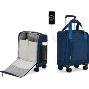 MILADA Underseat Carry On Luggage with Wheels, Airline Approved 16-inch Spinner Small Suitcase, Softside Travel Luggage, Personal Item Overnight Bag, Business Mini Suitcase for Women and Men, Blue