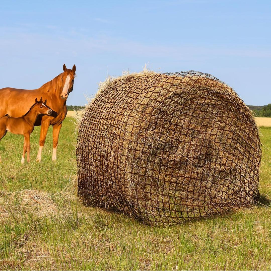 Tongmo 4x4 ft Round Bale Hay Net for Horses & Livestock - Slow Feeder Hay Nets with 2 inches Hole
