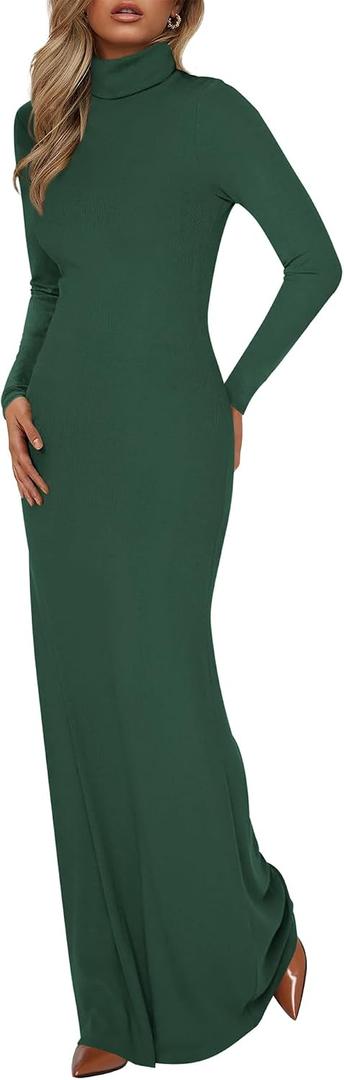 BTFBM Womens Fall Dresses Long Sleeve Turtle Neck Stretchy Knit Maxi Semi Formal Party Spring Wedding Guest Dress 2026 (L)