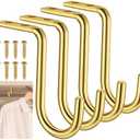 Gisafai 4 Pcs Heavy Duty Metal Wall Mount Closet Rod Center Support Bracket - 1 Inch Clothes Storage Hanger for Shelf (Satin Brass)