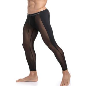 MIZOK Men's Mesh Yoga Pants See Through Compression Tights Workout Leggings (Medium, Black)