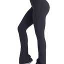 Sunzel Hidden Butt Lifting Scrunch Flare Leggings for Women with Pockets No Front Seam Tummy Control Mini Flared Yoga Pants 32" Inseam Charcoal Gray Small
