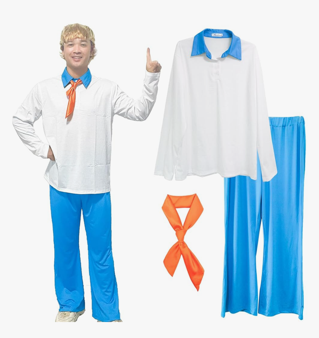 Halloween Costume for Men Shirt and Pants Set with Orange Scarf Classic Movie Outfits Cosplay
Size Large