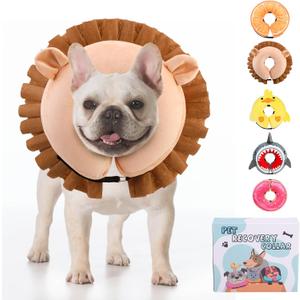 KOOLTAIL Inflatable Dog Cone Collar, Soft Donut E Collar for Dogs After Surgery to Stop Licking Enhanced Alternative, Blow Up Pet Neck Pillow Recovery Adjustable Cone for Dog Cat, Lion M (Medium(13-15in))