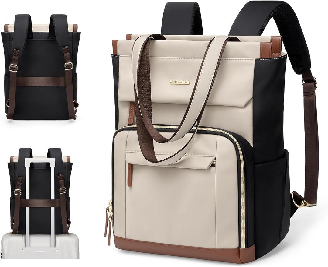 GOLF QUALITY Convertible Daypack Laptop Backpack for Women Men Carry on Tote Backpack Bookbag for College Work Nurse Travel, 16Inch, Apricot Brown