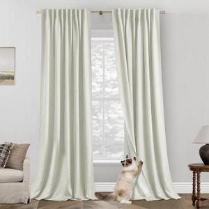 Cream Ivory Blackout Curtains, Pet Friendly Anti Scratch, Polished Elegant Subtle Linen Look Pleated Drapes to Black Out Light for Bedroom, Off White, Cortinas Para Sala Modernas 2025, Pack of 2, 84"L x 52"W