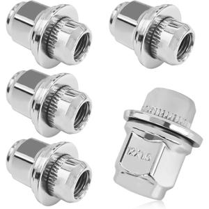 5PCS M12x1.5 Chrome Lug Nuts, Chrome Closed End Mag Style Lug Nuts with Washer Replaces OEM#90084-94001, Lug Nut Lock Set Compatible with Toyota Corolla Camry Tacoma Lexus