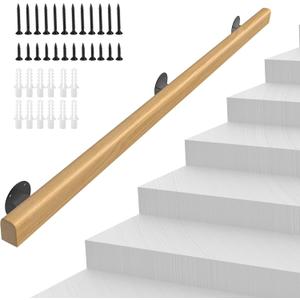 5FT Wooden Stair Handrails,Hand Railings for Stairs Indoor Outdoor Wall Mount Support Wood Handrails,Non-Slip Sturdy Staircase Handrail Safety Grab Bar Rod Complete Kit for Home,Lofts,Guardrail