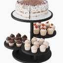 Cupcake Stand, 4 Tier Round Bamboo Wood Black Cupcake Tower Stand for 50 Cupcakes, Tiered Serving Trays, Wood Cake and Cupcake Stand (Black_Bamboo)