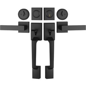 Matte Black Double Front Door Handle Set, French Door Locks for Double Doors with Smooth Deadbolt & Dummy Handle, Double Door Lock Easy to Install, Durable Construction for Front Door