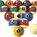 Marble Swirl Style Pool Balls Set Professional 2 1/4-Inch Billiard Balls for Pool Table Complete 16-Piece Regulation Pool Ball Set