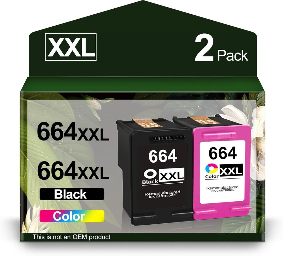 664xl Ink Cartridge Black/Color Combo Pack Replacement for HP 664 XL for DeskJet 1115 2135 2138 3635 3636 3638 4675 4676 4678 4535 4536 4538 Printer (2-Pack)