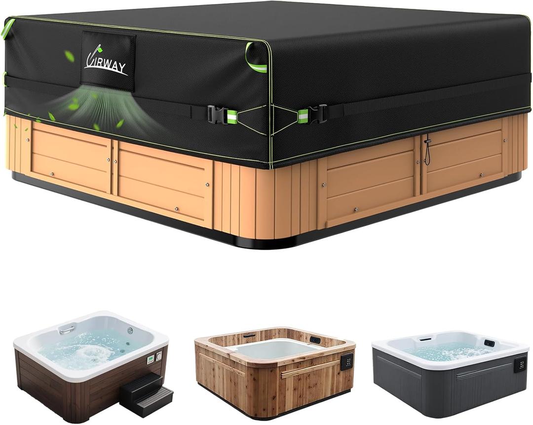 Uirway 600D Rectangular Hot Tub Cover 85L x 77W x 20H [2025 Upgraded Heavy Duty Fabric] Outdoor Waterproof SPA Covers for Hot Tub, New Super Windproof Straps, Hot Tub Winter Cover Protector, Black