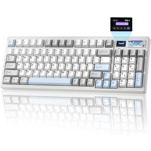 YUNZII IF99 Wireless Mechanical Gaming Keyboard with Smart LCD Display, QMK/VIA Programmable BT/2.4G/USB-C Gasket Mounted Hot Swap RGB 96% Layout for Mac/Win (White, Gateron Zero Switch)