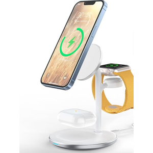 XooFly 3 in 1 Wireless Charging Station for Apple Devices, 15W Fast Wireless Mag-Safe Charger Stand for iPhone 17 16 15 14 13 12 Pro Max/Air/Plus/Pro/Mini,iWatch,AirPods (White)