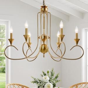 Modern Farmhouse 6-Light Gold Candle Chandelier Rustic Pendant Light