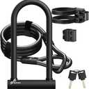 Sportneer Bike Lock: Heavy Duty Bike U Lock with 6ft Security Steel Cable - 18mm Shackle Bicycle U-Locks with Keys and Sturdy Mounting Bracket for Road Mountain Bike Bicycle, Size 11.5''x6.25'' (Black)