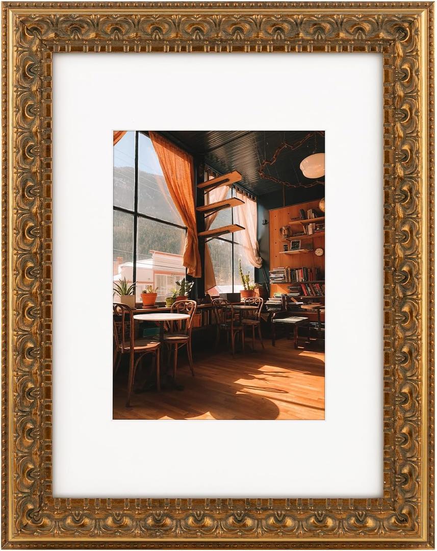 Golden State Art, 9X12 Ornate Finish Photo Frame with White Mat for 6X8 Picture & Real Glass, Color: Bronze